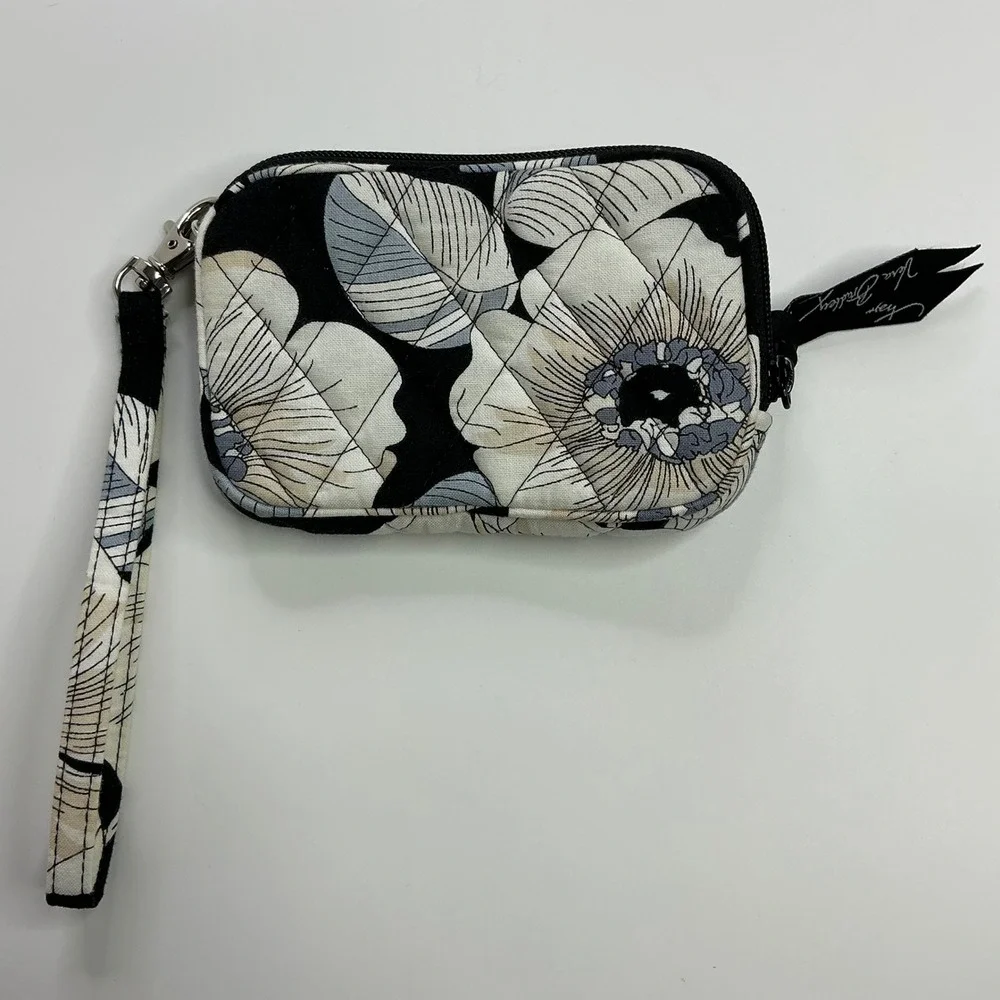 Vera Bradley Camellia Black Floral Wristlet Wallet Women Small Quilted